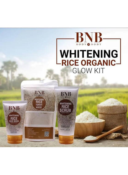BNB Rice Brightening Glow Kit – Organic Rice Face Wash, Rice Scrub & Rice Powder Mask for Radiant & Even Skin Tone