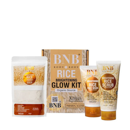 BNB Rice Brightening Glow Kit – Organic Rice Face Wash, Rice Scrub & Rice Powder Mask for Radiant & Even Skin Tone